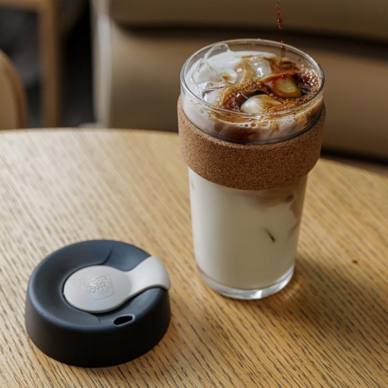 KeepCup Brew Cork, Reusable Glass Tumbler with Natural Cork, Grande Coffee Cup 16oz/454ml - Press - Image 2